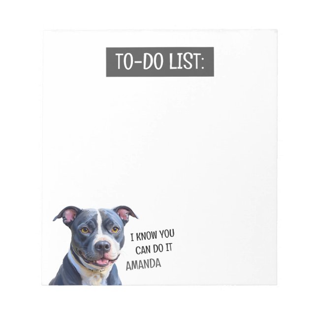 Cute Black & White Pit Bull To Do List Notepad (Front)