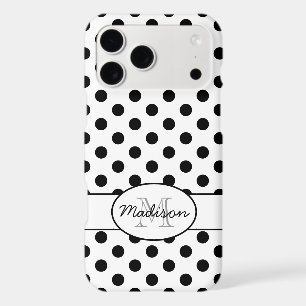 Cute Black White polka dots retro pattern Monogram