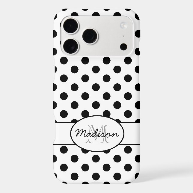 Cute Black White polka dots retro pattern Monogram (Back)