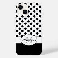 Cute Black White polka dots retro pattern Monogram