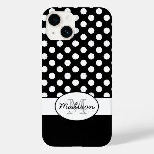 Cute Black White polka dots retro pattern Monogram Case-Mate iPhone 14 Case