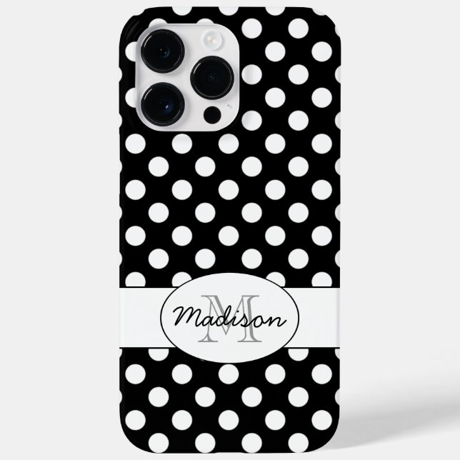 Cute Black White polka dots retro pattern Monogram Case-Mate iPhone Case (Back)
