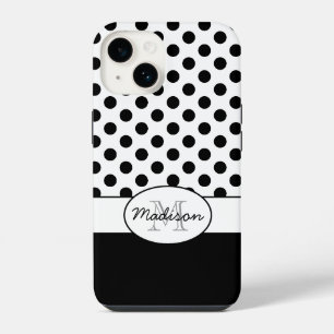 Cute Black White polka dots retro pattern Monogram iPhone 14 Case