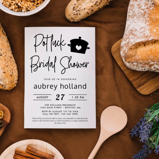 Cute Black White Potluck Bridal Shower Invitation (Creator Uploaded)