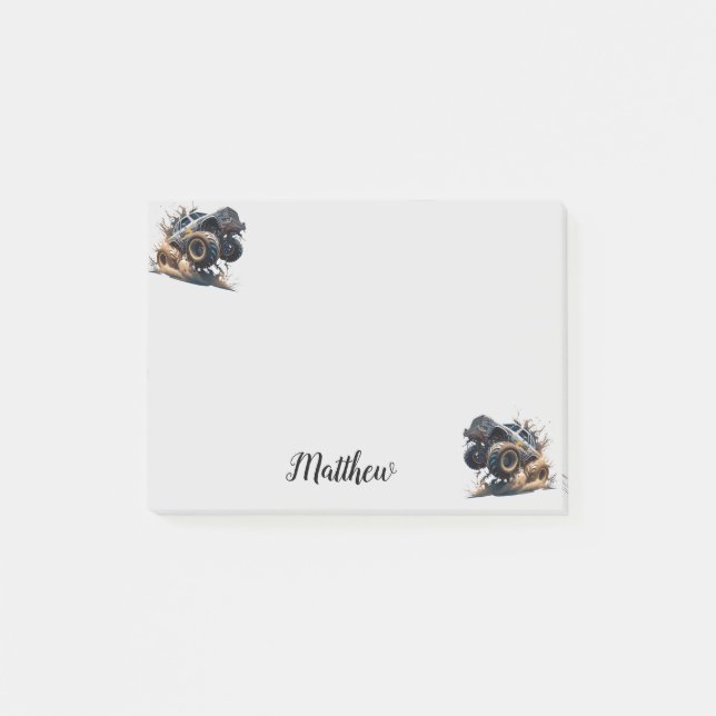 Cute Black White Power Race Monster Truck Post-it Notes (Front)