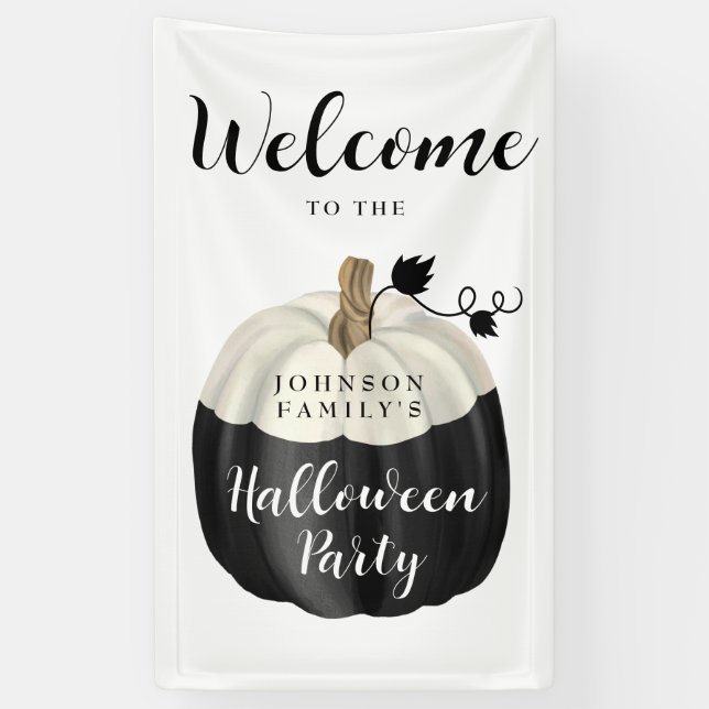 Cute Black & White Pumpkin Halloween Party Welcome Banner (Vertical)