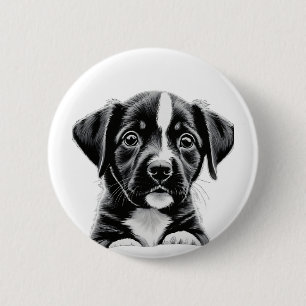 Cute Black & White Puppy – Adorable Dog Button