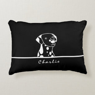 CUTE BLACK & WHITE PUPPY DOG CARTOON DRAWING TEXT ACCENT PILLOW