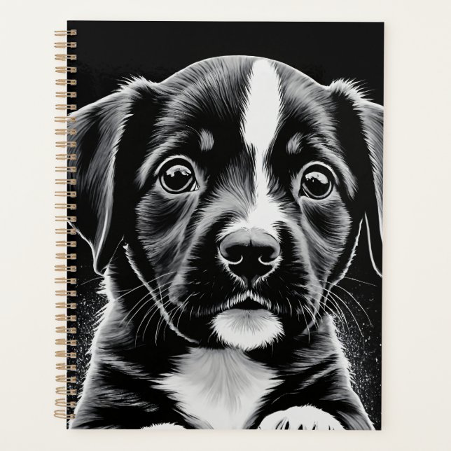 Cute Black & White Puppy – Dog Lover Planner (Devant)