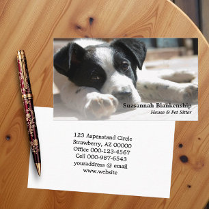 Cute Black & White Puppy Replaceable Photograph  Business Card