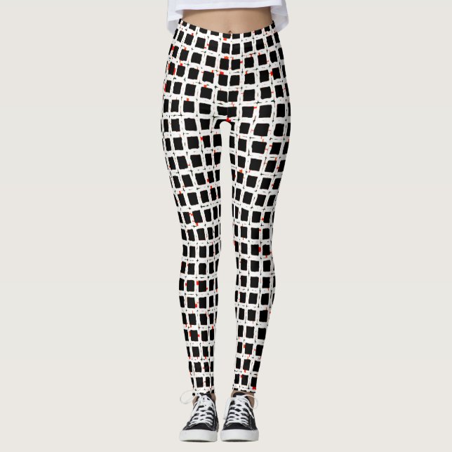 CUTE Black White Red Pattern Chic Leggings (Front)