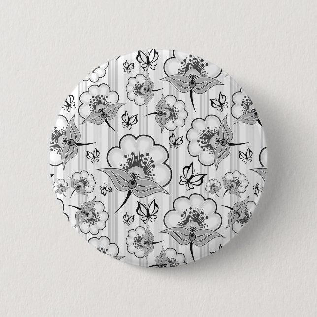 Cute black white seamless flowers patterns 2 inch round button (Front)