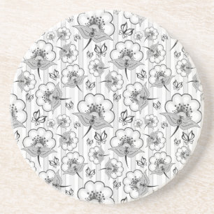 Cute black white seamless flowers patterns coaster