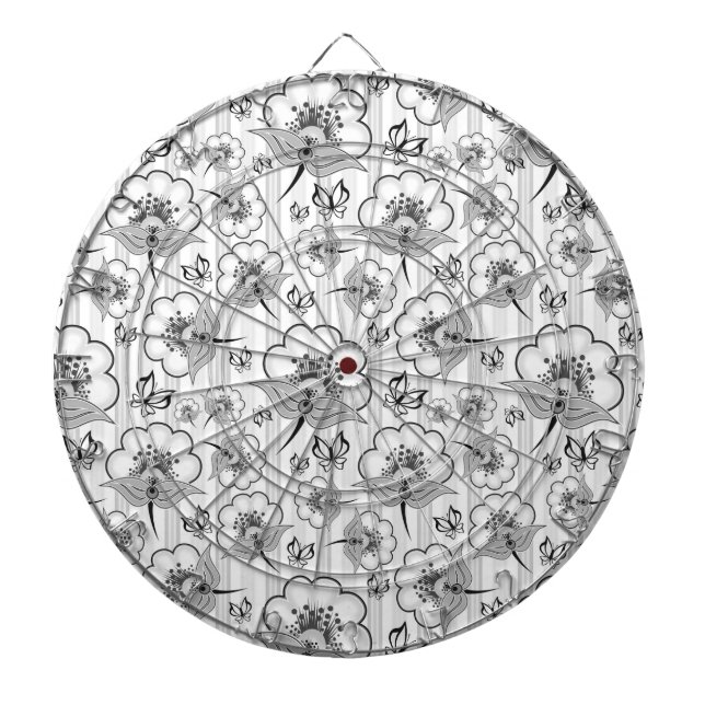 Cute black white seamless flowers patterns dartboard (Front)