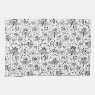 Cute black white seamless flowers patterns kitchen towel