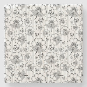 Cute black white seamless flowers patterns stone coaster