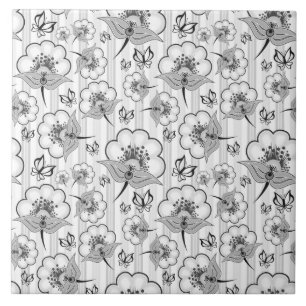Cute black white seamless flowers patterns tile