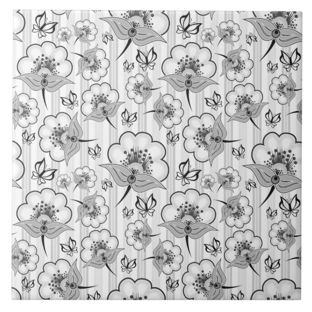 Cute black white seamless flowers patterns tile (Front)