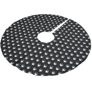 Cute black white snowflakes snow stars pattern brushed polyester tree skirt