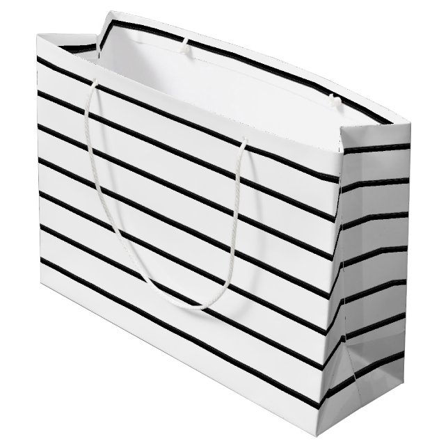 Cute black white stripes large gift bag (Back Angled)