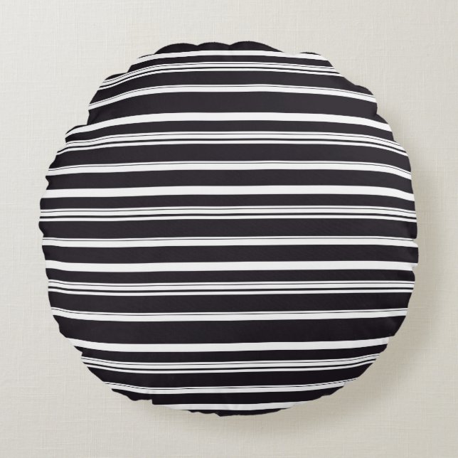 Cute black white stripes round pillow (Front)