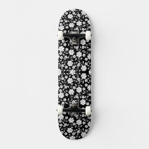 Cute black white swirl flowers pattern skateboard