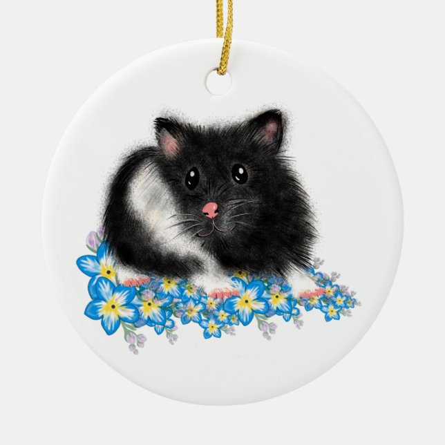 Cute Black white Syrian Hamster gifts Ceramic Ornament (Front)