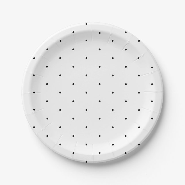 Cute black white tiny polka dots pattern elegant paper plate (Front)