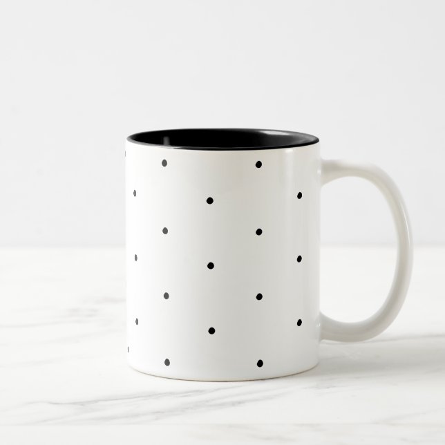 Cute Black white tiny polka dots pattern elegant Two-Tone Coffee Mug (Right)