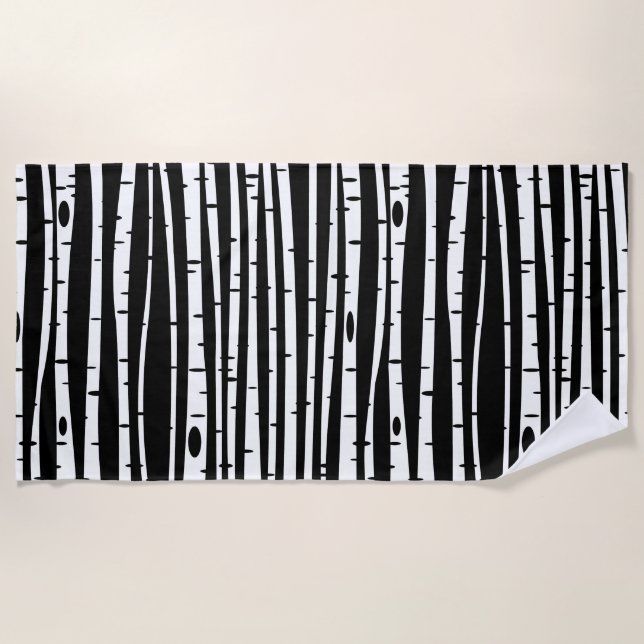 Cute black white tree pattern beach towel (Front)