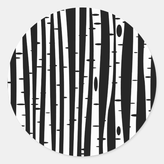 Cute black white tree pattern classic round sticker (Front)