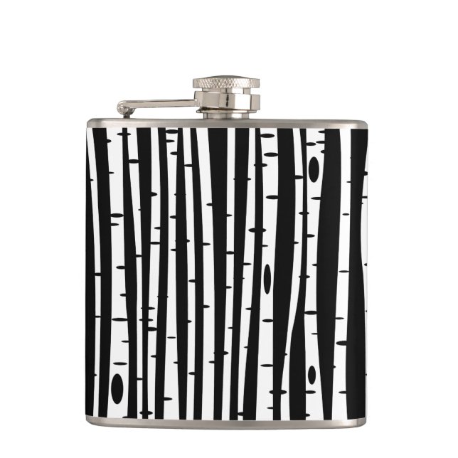 Cute black white tree pattern hip flask (Front)