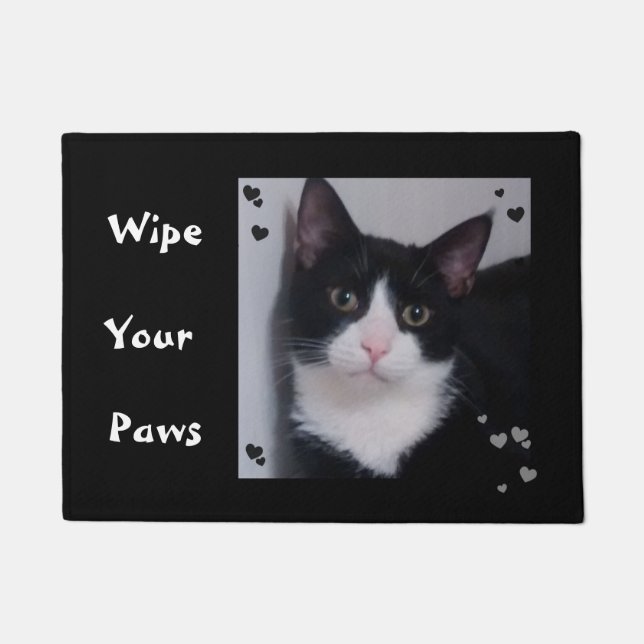 Cute Black White Tux Cat - Wipe Your Paws Door Mat (Front)