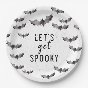 Cute Black & White Watercolor Bat Spooky Halloween Paper Plate