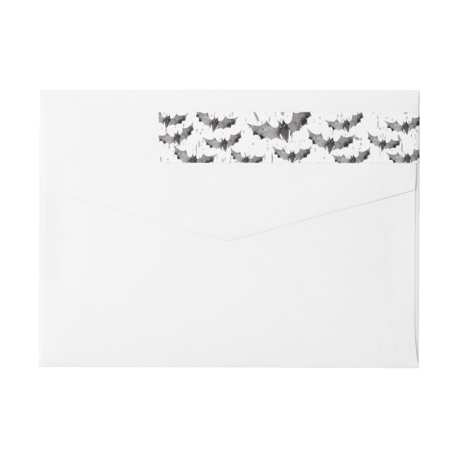 Cute Black & White Watercolor Bats Halloween Wrap Around Label (Back)