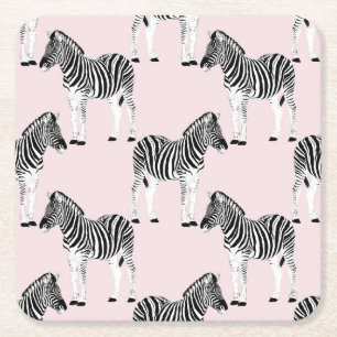 Cute Black White Zebra Animal Pink Design Square Paper Coaster