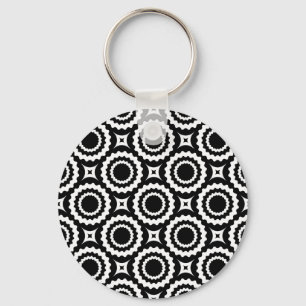 Cute black white zigzag circles design keychain