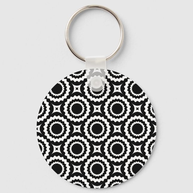 Cute black white zigzag circles design keychain (Front)