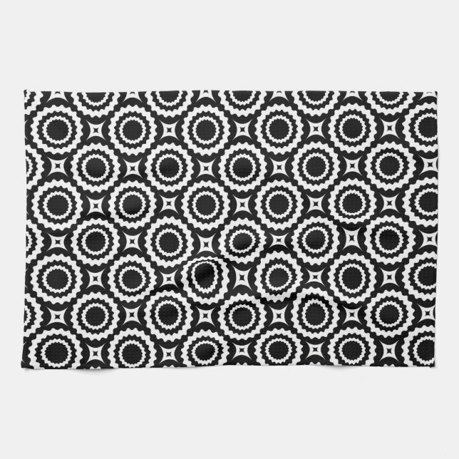 Cute black white zigzag circles design kitchen towel (Horizontal)