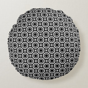 Cute black white zigzag circles design round pillow