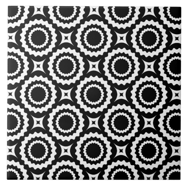 Cute black white zigzag circles design tile (Front)