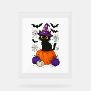Cute Black Witch Cat Pumpkin Halloween Costume Fal Acrylic Sign