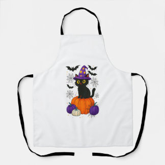 Cute Black Witch Cat Pumpkin Halloween Costume Fal Apron
