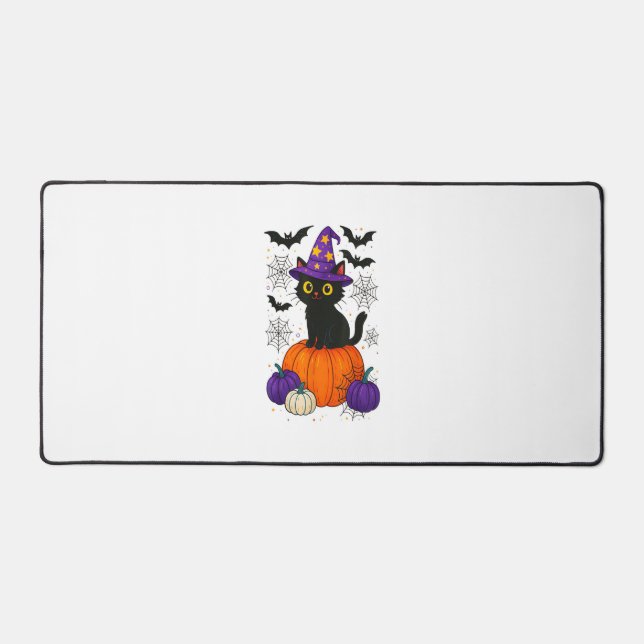 Cute Black Witch Cat Pumpkin Halloween Costume Fal Desk Mat (Front)