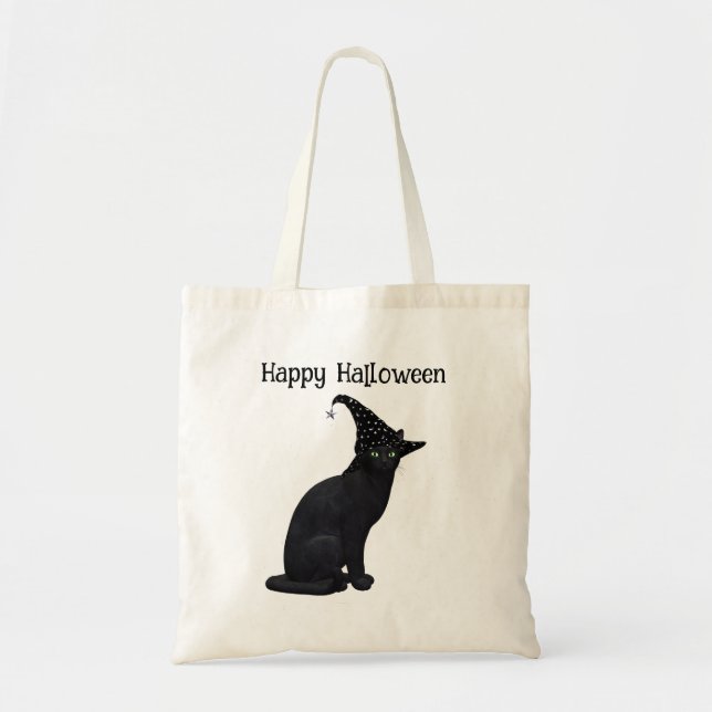 Cute Black Witch Cat Tote Bag (Front)