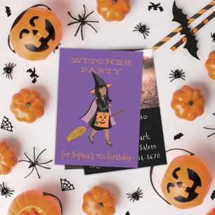 Cute Black Witch Children's Birthday Party Invitation