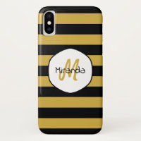 Cute Black Yellow Bee Stripes Name and Monogram