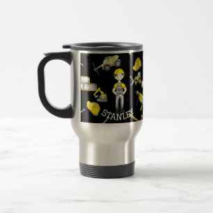 Cute Black Yellow Construction Truck Dump Pattern Travel Mug