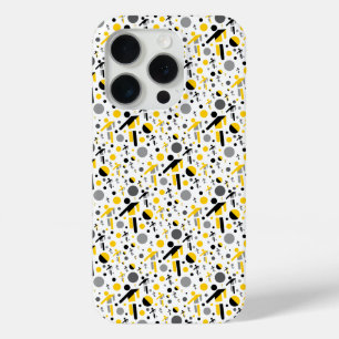 Cute black yellow football silhouette pattern iPhone 15 pro case