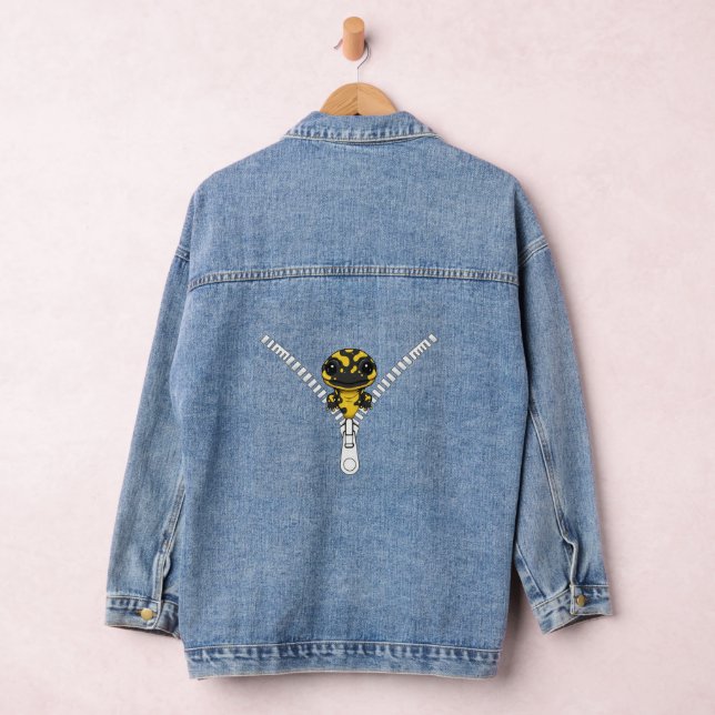 Cute Black Yellow Salamander Peek Denim Jacket (Hangar)